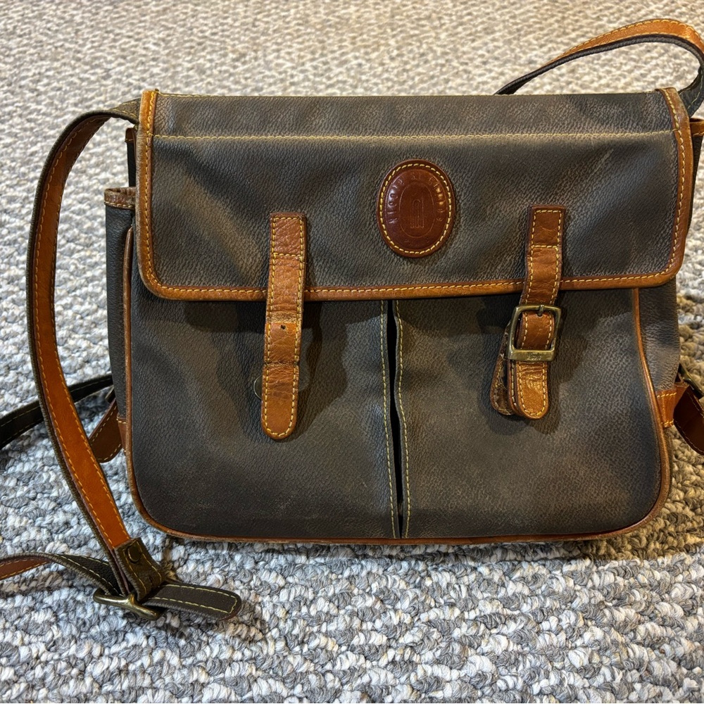 Nicole St Gilles Paris Olive Waxed Canvas Messenger with Tan Leather Trim